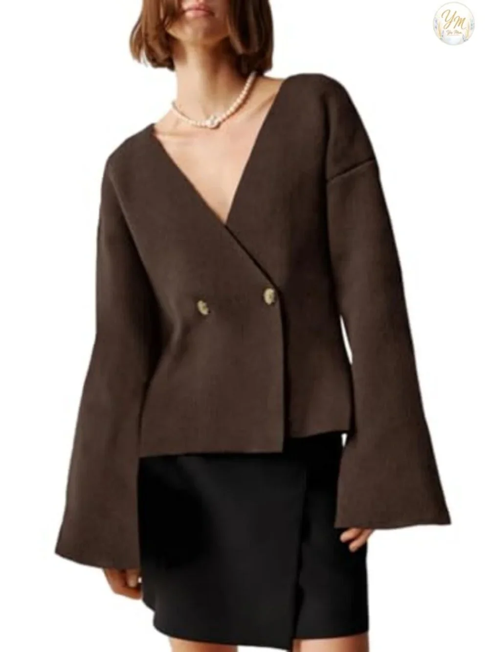 Women's Oversized Double Breasted Knit Cardigan with Bell Sleeves
